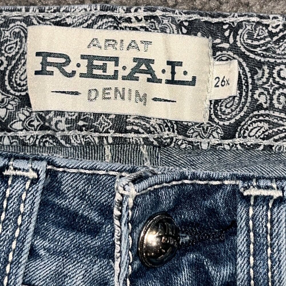 ARIAT REAL DENIM LOW RISE WESTERN BOOT CUT JEANS - W26" L35" EXTRA LONG TALL - Picture 5 of 16